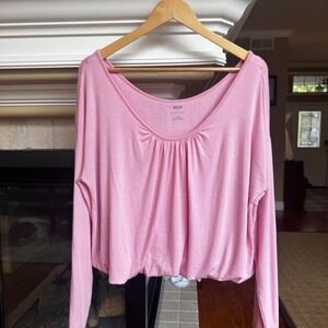 Maeve Pink Long‎ Sleeve Cropped Blouse Bubble Hem Women's Size L